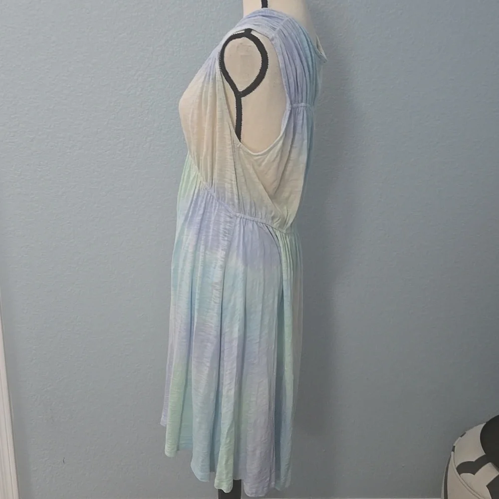 ATM Anthony Thomas Melillo Tie Dye 100% Cotton Blue Flounce Dress Sz Large - Picture 5 of 10